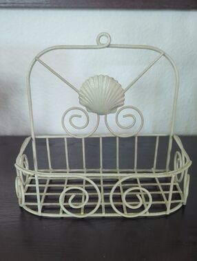 Vintage Decorative Wire Basket with Seashell Accent